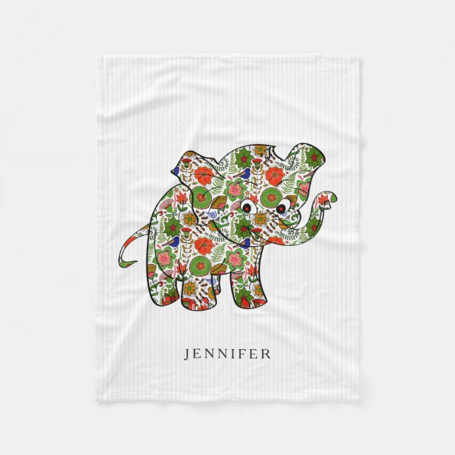 Couverture Polaire Eléphant Bébé Floral Coloré (Devant)
