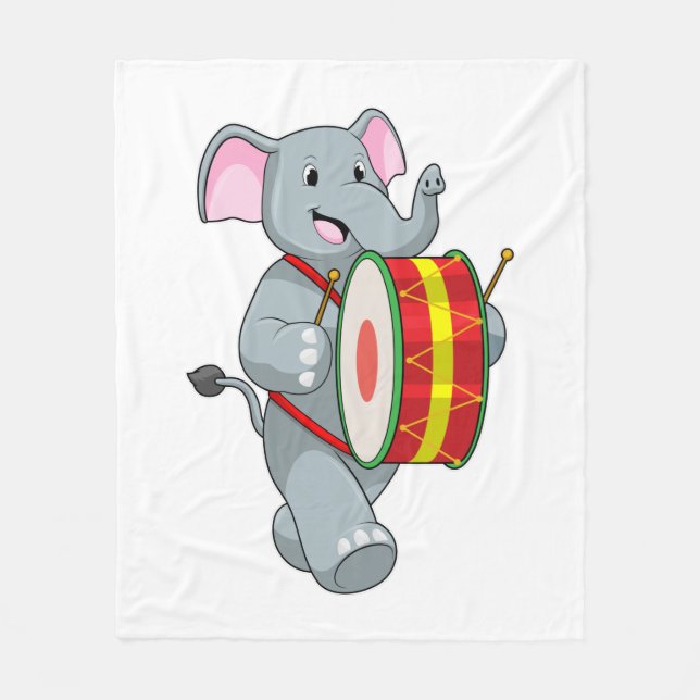 Couverture Polaire Elephant comme musicien avec tambour (Devant)