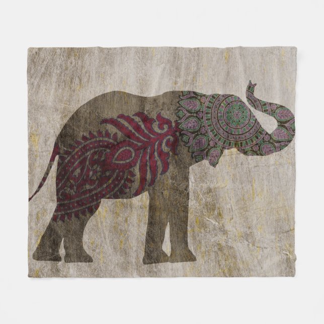 Couverture Polaire Éléphant de tribal de zen (Devant (Horizontal))