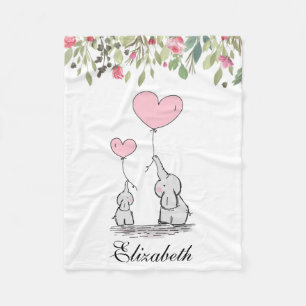 Couverture Polaire Éléphant Floral Fleurs Roses Mère Bébé