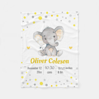 Couverture Polaire Eléphant gris jaune Polka Dot Baby Stats Nursery