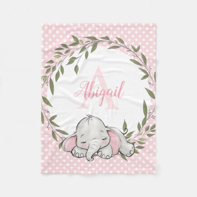 Couverture Polaire Eléphant rose verdoyant Fille personnalisée (Devant)