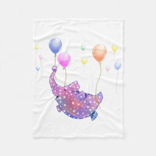Couverture Polaire Eléphant Volant avec Ballons Bébé Toison Blanche