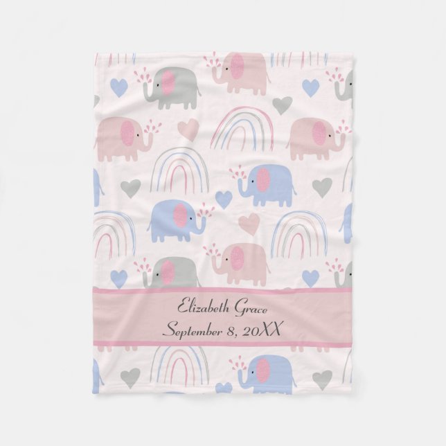 Couverture Polaire Eléphants bleu rose Rainbows Nursery (Devant)