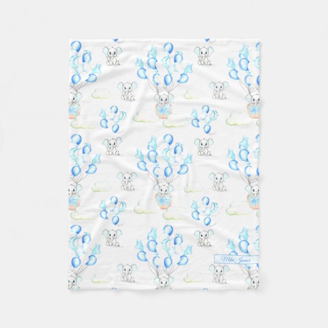 Couverture Polaire Eléphants mignons Ballons & Nuages Baby Boy Motif (Devant)