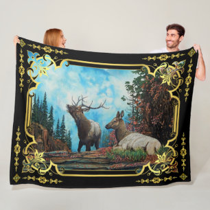 Couverture Polaire Elk dans Montana Mounts, Bull et vache Fleece Blan
