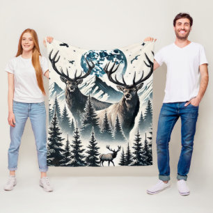 Couverture Polaire Elk dans une forêt mystique sous une montagne lune