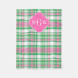 Couverture Polaire Emerald Green Hot Pink Wht Preppy Madras