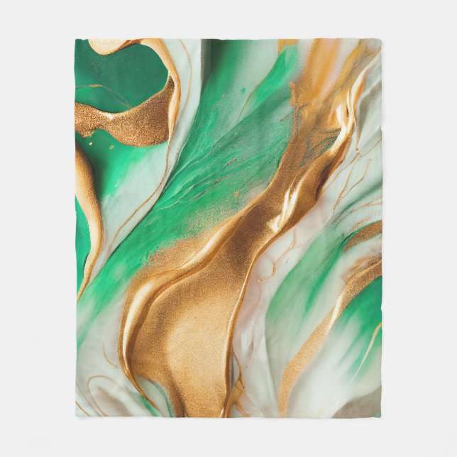 Couverture Polaire Emerald Jade Green et Gold Abstrait Art (Devant)