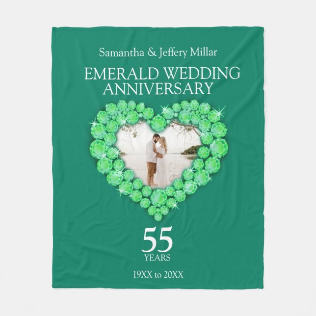 Couverture Polaire Emerald mariage anniversaire photo coeur vert (Devant)