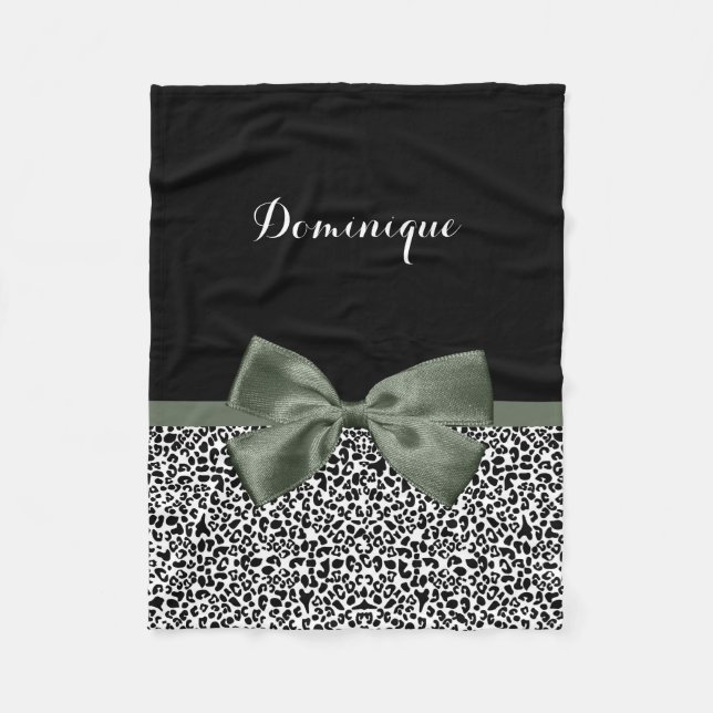 Couverture Polaire Empreinte de léopard animal Motif noir vert Bow (Devant)