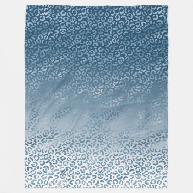 Couverture Polaire Empreinte de léopard Aqua Blue Navy Ombre (Devant)