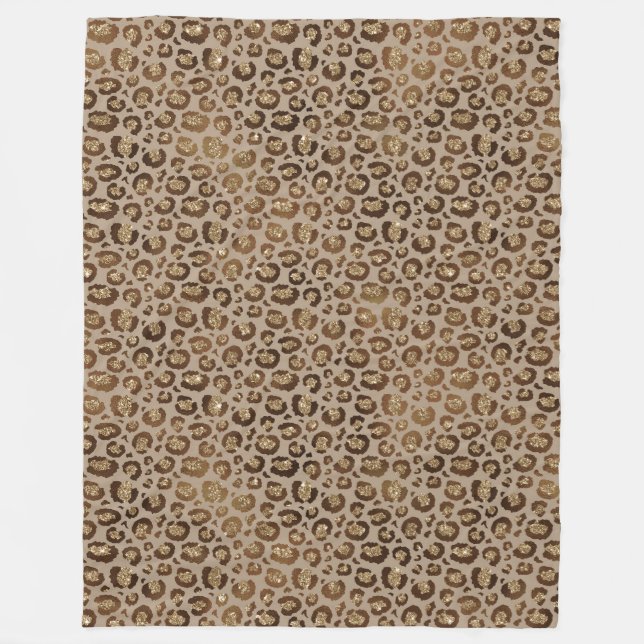 Couverture Polaire Empreinte de léopard Brown Gold Parties scintillan (Devant)