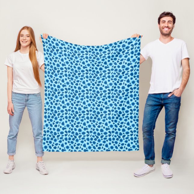 Couverture Polaire empreinte de léopard - Cobalt foncé et bleu ciel (En situation)