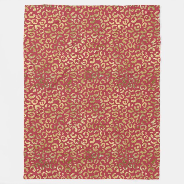 Couverture Polaire Empreinte de léopard Red Gold Glam (Devant)