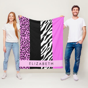 Couverture Polaire Empreinte de léopard, Zebra Print, Rose, Votre nom