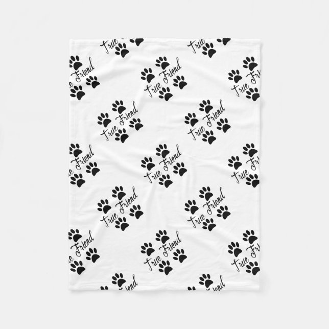 Couverture Polaire Empreinte de patte chien Vrai Amis Texte (Devant)