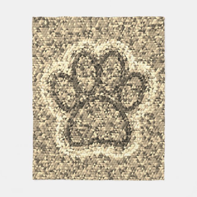 Couverture Polaire Empreinte de patte de chien Sepia Low Poly (Devant)