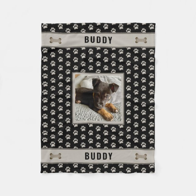 Couverture Polaire Empreinte de patte photo Dog Pet Lover Black Grey (Devant)