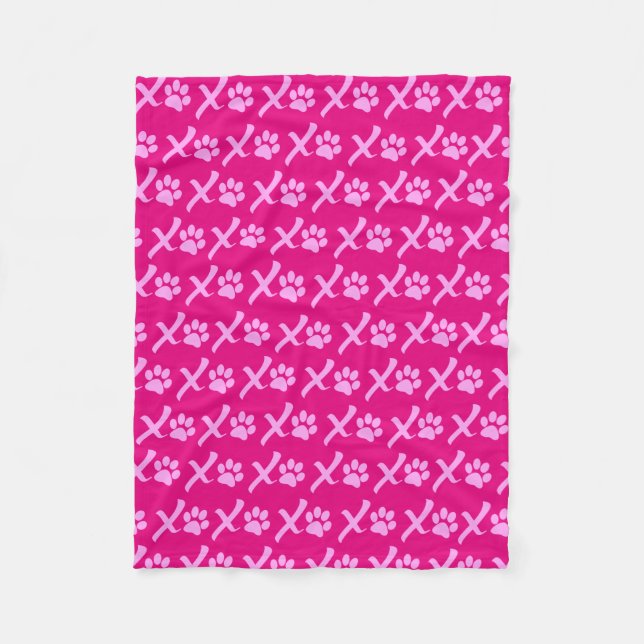 Couverture Polaire Empreinte de patte rose XOXO Parfait pour les chie (Devant)