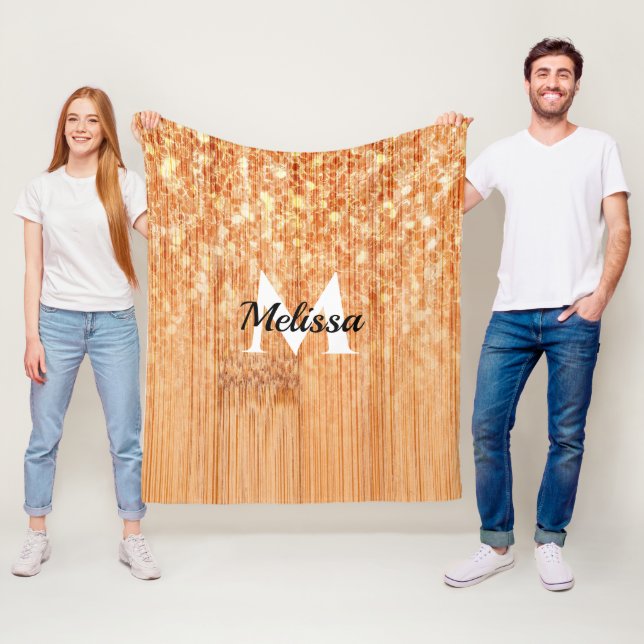Couverture Polaire Empreinte en bois de bambou orange brillant Monogr (En situation)