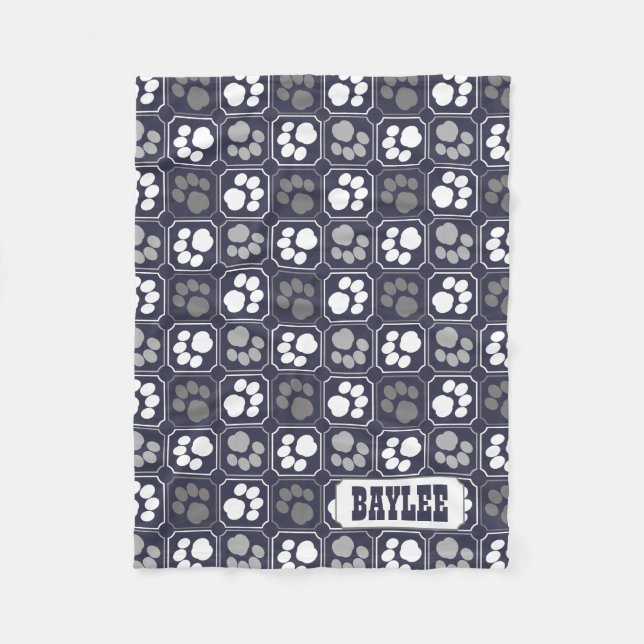 Couverture Polaire Empreintes de pattes Carrelage Design Marine Bleu (Devant)