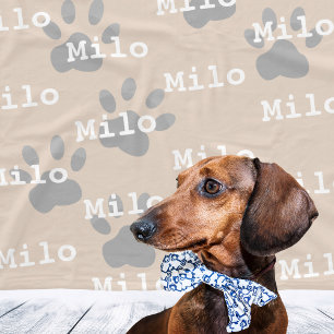 Couverture Polaire Empreintes de pattes Crème Nom de chien personnali