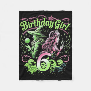 Couverture Polaire Enfants 6e Anniversaire Sorcière rose et verte 6 A