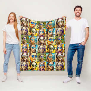Couverture Polaire Enfants cool en lunettes de soleil AI Art