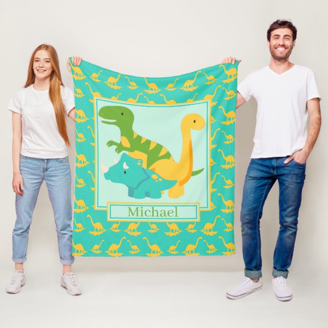 Couverture Polaire Enfants Cute Dinosaures Bleu (En situation)