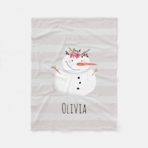 Couverture Polaire Enfants Fleur de Noël Snowman et nom