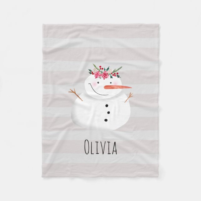 Couverture Polaire Enfants Fleur de Noël Snowman et nom (Devant)