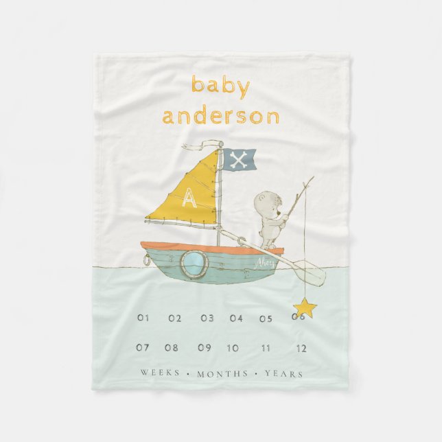 Couverture Polaire Enfants Pêche Ours Voilier Monogramme Baby Milesto (Devant)