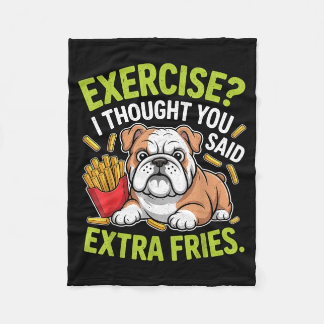 Couverture Polaire English Bulldog Exercise, Extra Fries Funny  (Devant)