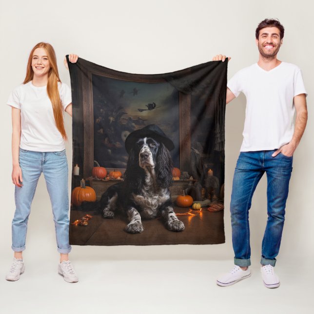 Couverture Polaire English Cocker Spaniel Citrouilles Halloween Épouv (En situation)