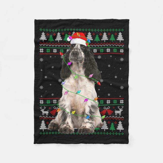 Couverture Polaire English Springer Spaniel Dog Christmas Ugly Sweate (Devant)