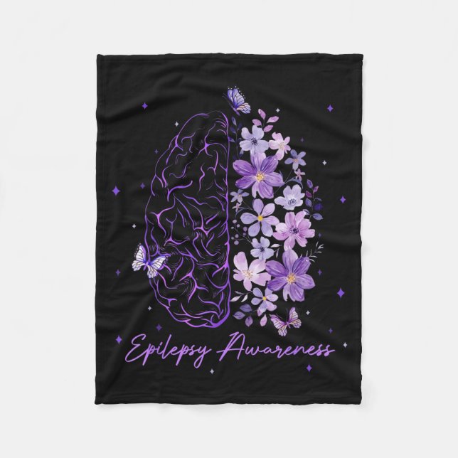 Couverture Polaire Epilepsy Awareness Purple Brain Flower Support Squ (Devant)
