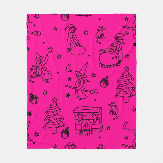 Couverture Polaire épiphanie noël sorcière befana rose (Devant)