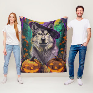Couverture Polaire Épouvantable sorcière d'Halloween Malamute d'Alask