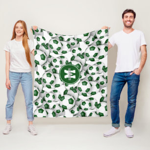 Couverture Polaire équipe blanche verte couleurs soccer balls motif
