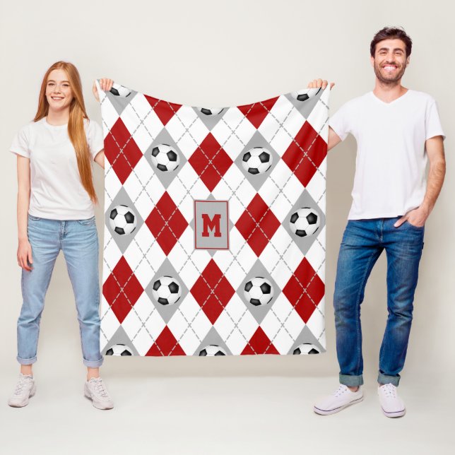 Couverture Polaire équipe de football gris rouge couleurs Jacquard (En situation)