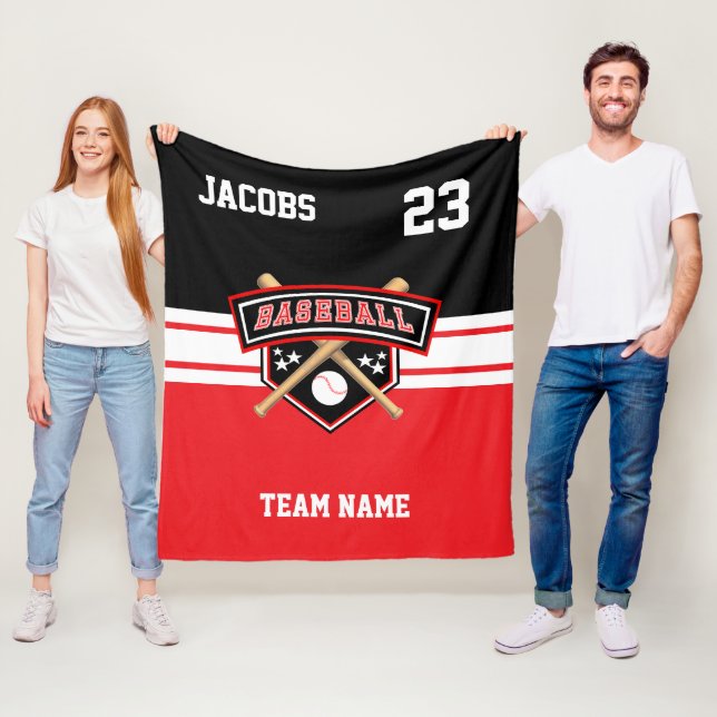 Couverture Polaire Équipe ⚾ Symbole de baseball en rouge, blanc et no (En situation)
