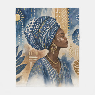 Couverture Polaire Esthétique de tissu Adire afrobohémien, aquarelle