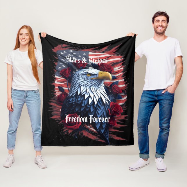 Couverture Polaire États-Unis Étoiles et bandes Drapeau Aigle et Rose (En situation)