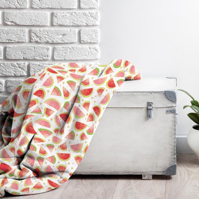 Couverture Polaire Eté Watermelon Slices & Gold Heart Motif (Watermelon Pattern Fleece Blanket)