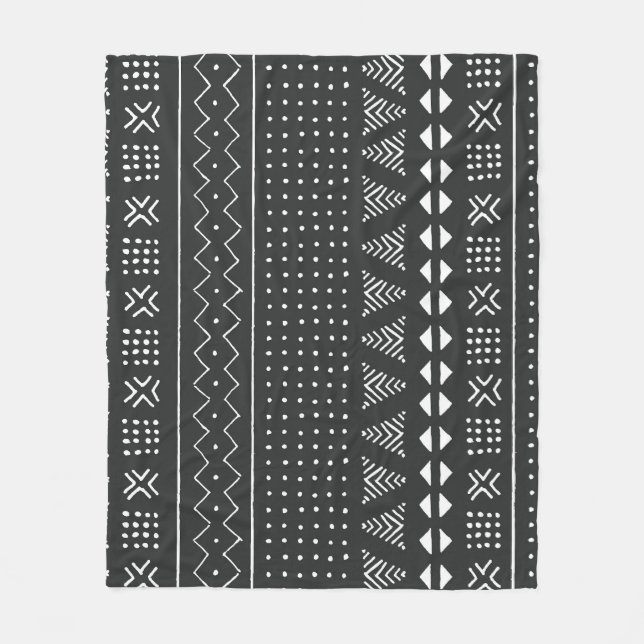 Couverture Polaire Ethnie tribale : motif noir blanc. (Devant)