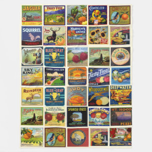Couverture Polaire Étiquettes de fruits et de nourriture Patchwork Fl
