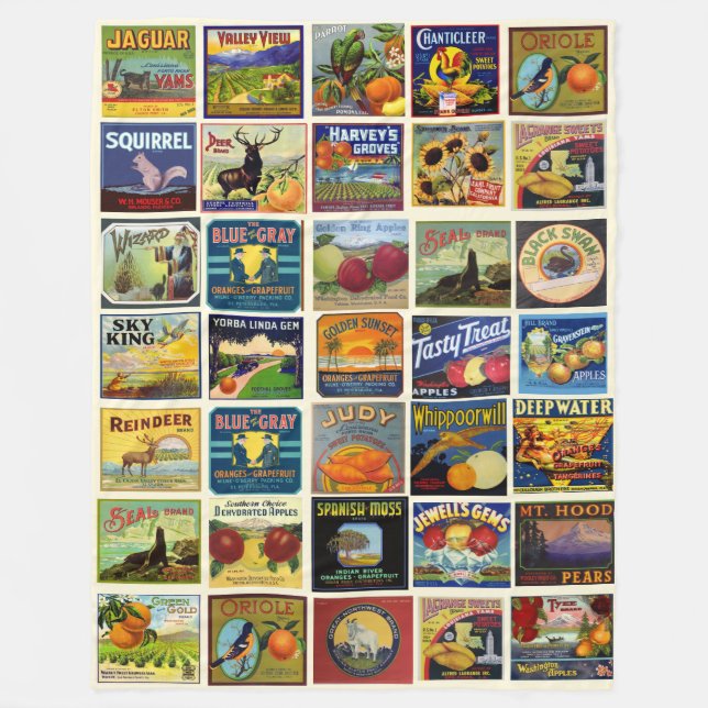 Couverture Polaire Étiquettes de fruits et de nourriture Patchwork Fl (Devant)