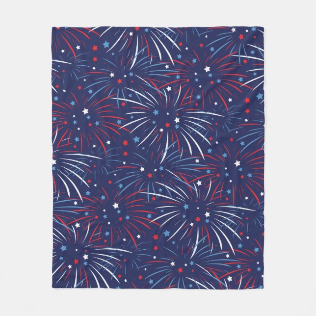 Couverture Polaire Étoiles bleues blanches rouges de feux d'artifice (Devant)