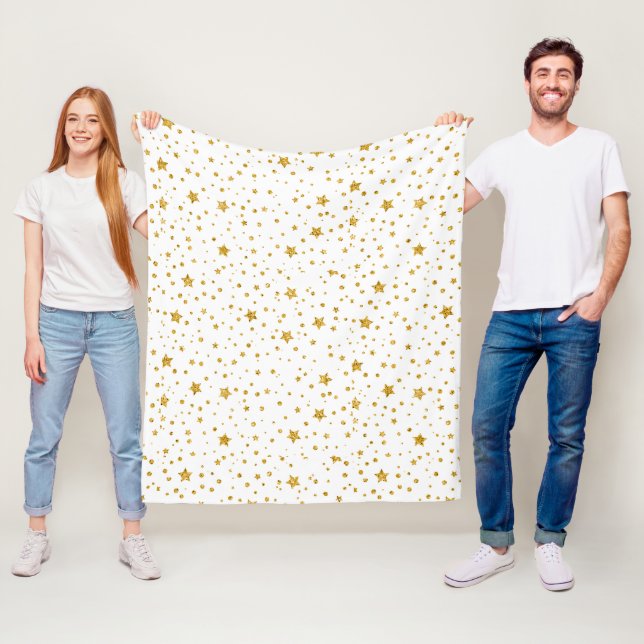 Couverture Polaire Étoiles célestes modernes blanches et dorées (En situation)